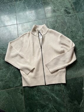 abercrombie kids Cream Ribbed Zip-Up Sweater